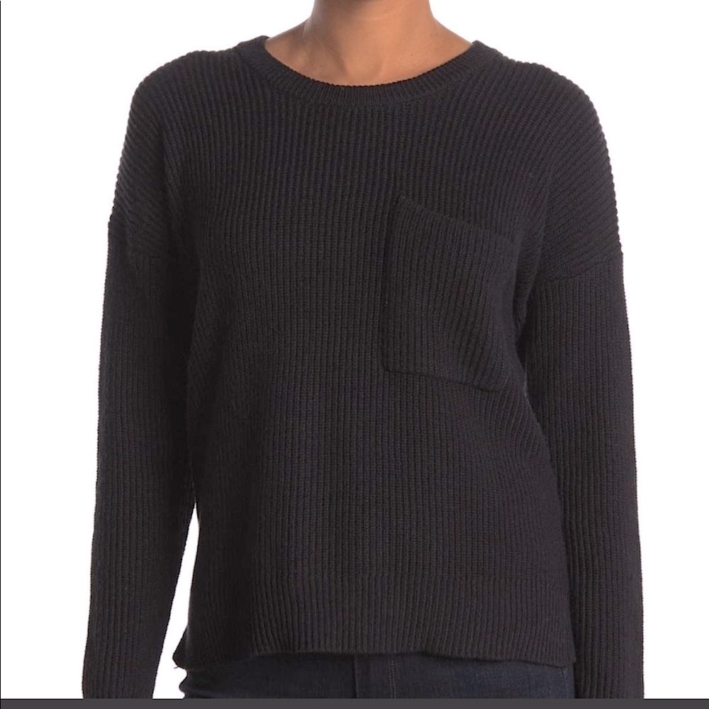 Madewell Thompson Pocket Pullover Sweater Black Knit